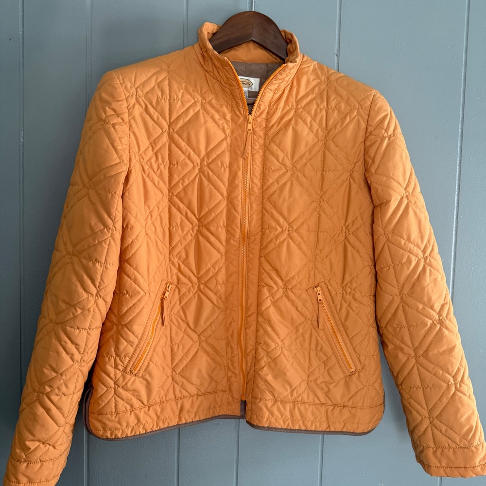 Vintage Talbots Diamond Quilted Jacket Pumpkin Orange Mock Neck Preppy Barn Sz S